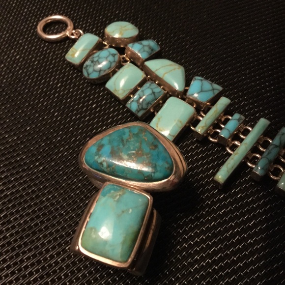 Huge Bold 3pc Artisan Genuine Turquoise .925 Stamped Sterling Trio “8 Rg’s 8 & 9 - Picture 9 of 16